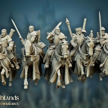 questing knigth core unit - highlands miniatures toys & games medieval warrior kingdom age cavalry 28mm knights 9th 32mm grail reforged swordman bretonnia equitaine 3d print model - Mito3D