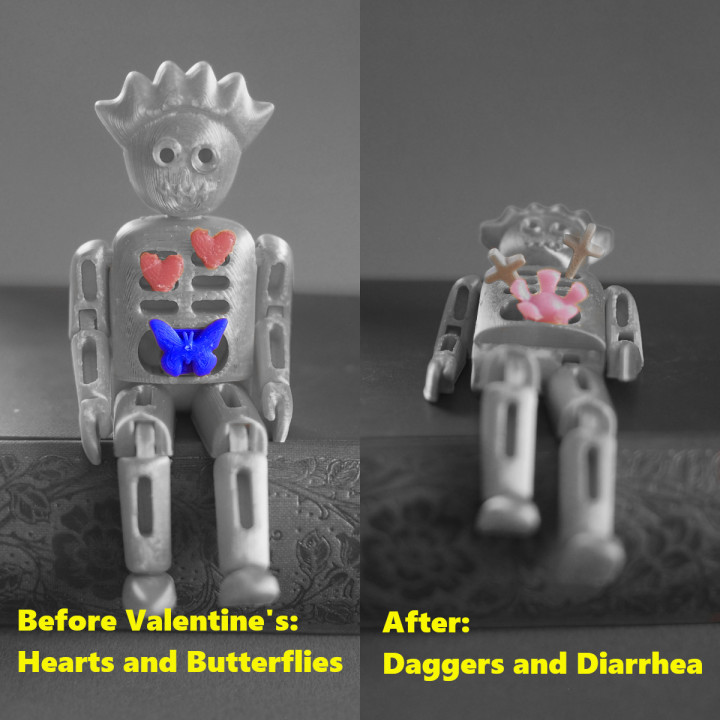 san valentin vudú hechicería mariposa figura corazón amor articulado enamorado daga impresión flexi 3D print model - Mito3D