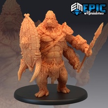 armed gorilla tribe warrior ape monster kong classic forest encounter fantasy king rpg shield spear enemy tabletop dungeon dnd pathfinder girallon 3d print model - Mito3D