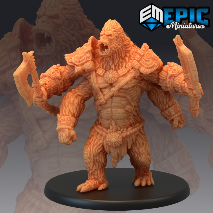 armato gorilla tribù silverback scimmia mostro kong classico foresta incontrare ascia fantasia medievale rpg nemico tavolo prigione dnd esploratore 3D print model - Mito3D