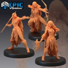 amazon warrior set female barbarian forest wildling encounter collection fantasy medieval rpg warhammer woman enemy tabletop dungeon dnd pathfinder npc 3d print model - Mito3D