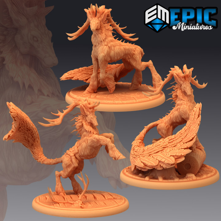 Hirsch König einstellen mythisch Wald Tier legendär Sammlung Fantasie mittelalterlich Monster montieren Rollenspiel Kriegshammer wild Feind Tischplatte 3D print model - Mito3D