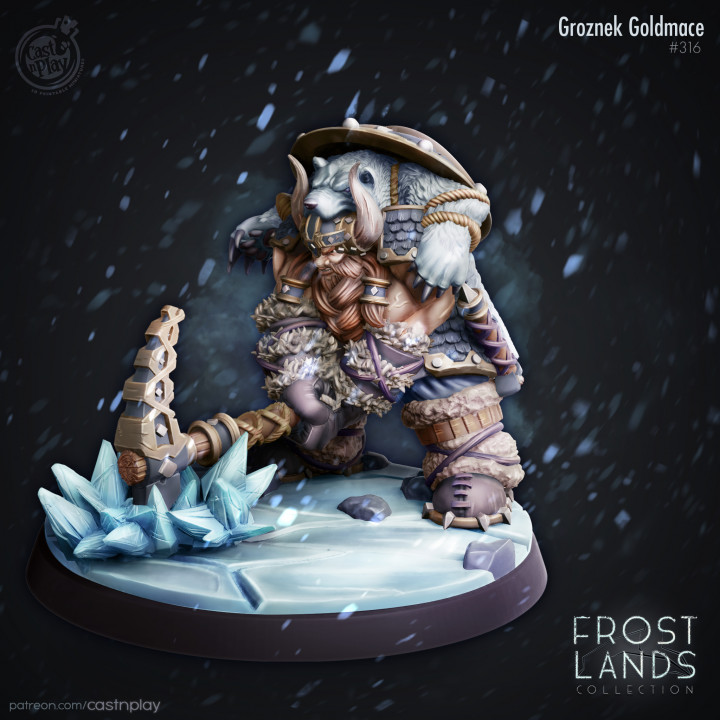 groznek goldmace pre-supported toys & games white ice dwarf polar arctic frost presupported supported lychee 3D print model - Mito3D