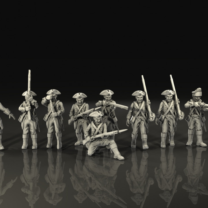 1750 británico infantería juguetes juegos histórico 28mm negro polvo años guerra francés indio honores 1700 3D print model - Mito3D