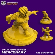 enano hembra calle mercenario juguetes juegos cyberpunk ponerse cuclillas shadowrun 3d print model - Mito3D