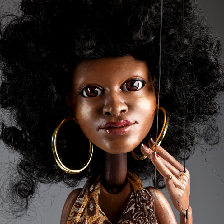 afro woman marionette head toys & games black 3D print model - Mito3D