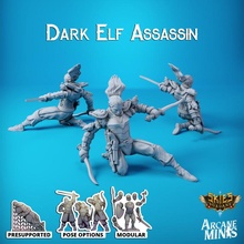 dark elf assassin - artificer guilds toys & games dragons hero mini modular pirate rpg support weapon blades bow darkelf dungeon d&d 28mm dnd 35mm 32mm options 5e eberron crew presupported pre-supported sordane supported 3d print model - Mito3D