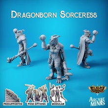dragonborn sorceress - artificer guilds toys & games dragons hero mini modular pirate rpg support weapon magic staff dungeon d&d scaled 28mm dnd 35mm orb 32mm options 5e eberron crew presupported pre-supported sordane supported 3d print model - Mito3D