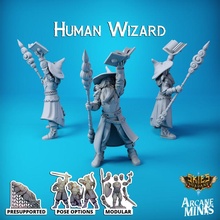 human wizard - artificer guilds toys & games hat book dragons hero mini modular pirate rpg support weapon staff dungeon d&d 28mm dnd cast 35mm 32mm options 5e eberron crew presupported pre-supported sordane supported 3d print model - Mito3D