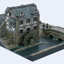 miller's crossing inn mini terrain miniature bridge tabletop dungeon d&d 28mm waterwheel tavern stable townbuilder 3d print model - Mito3D