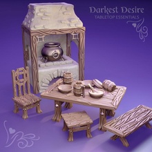 dining set pre-supported toys & games decoration environment fantasy furniture terrain props boardgame tabletop pack d&d dnd bundle scenery tavern pnp scatter deals assets presupported 3d print model - Mito3D