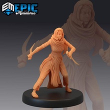 viziers assassin attacking female desert rogue oriental woman toys & games fantasy medieval monster rpg warhammer enemy dagger tabletop dungeon dnd pathfinder npc 3d print model - Mito3D