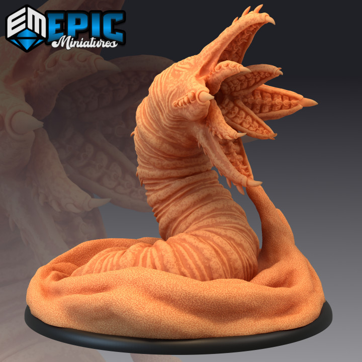 Sandwurm Riese Wüste Wurm Sand Düne Monster Spielzeuge Spiele klassisch Fantasie mittelalterlich Rollenspiel Kriegshammer Feind Tischplatte Verlies dnd Pfadfinder 3D print model - Mito3D