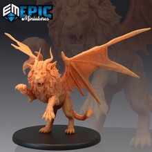 manticore attacking mythical desert creature winged lion scorpion hybrid toys & games classic fantasy medieval monster rpg warhammer enemy tabletop dungeon dnd pathfinder 3d print model - Mito3D