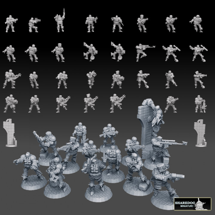 combate monjes mega Pack juguetes juegos 40k monje soldado martillo guerra francotirador paladín templario Guardia Imperial cruzado comando astramilitarum youryan cadia perro compartido cosaco 3D print model - Mito3D