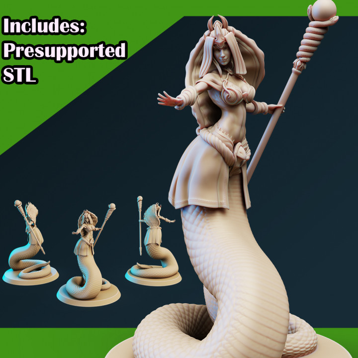 medusa místico gratis stl criatura dragones mazmorras fantasía hembra niña humano monstruo guerrero mujer magia mago serpiente castor deletrear escamoso dnd paño Gorgona planteado 3D print model - Mito3D