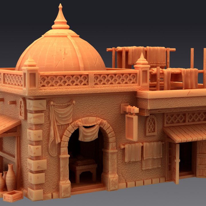 orientale mercante deserto mercato arabo negozio giocattoli Giochi edificio fantasia Casa medievale rpg terreno warhammer sla tavolo prigione dnd esploratore 3D print model - Mito3D