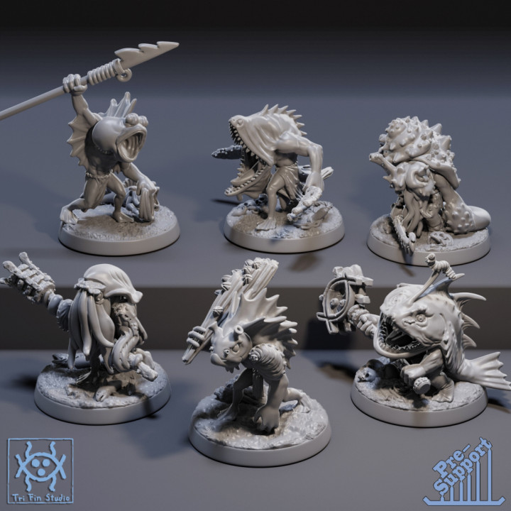 salmuera caminante haz juguetes juegos Ejército criatura fantasía pez monstruo Oceano juego rol mar martillo guerra miniatura mesa calabozos Dragones cthulhu aleta pescador tritón banda profundo deepkin pescadores 3D print model - Mito3D