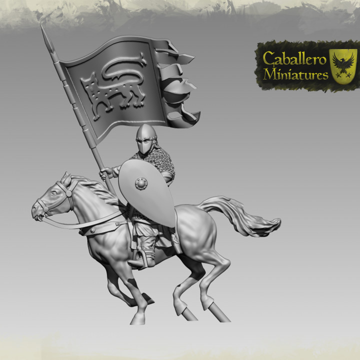 Bedava 11th yüzyıl İspanyol standart hamil şövalye Ortaçağa ait savaş oyunları bayrak süvari Leon 28mm destan şövalyeler Aragon pamplona yemin Kastilya Castillaleon Navarre yeniden istemek Normanlar kılıç ucu 3D print model - Mito3D