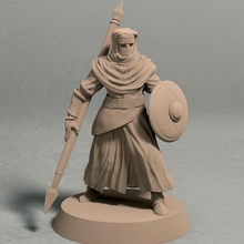 night cult follower spear shield pose 1 miniature toys & games ancient dragons dungeons fantasy miniatures rpg ttrpg fighters legendbuilds 3d print model - Mito3D