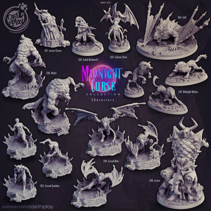 midnight curse pre-supported bundle toys & games collection dungeons fantasy modular props zombies werewolf tiles d&d wolves cast cursed mansion castnplay vampires strahd presupported 3D print model - Mito3D