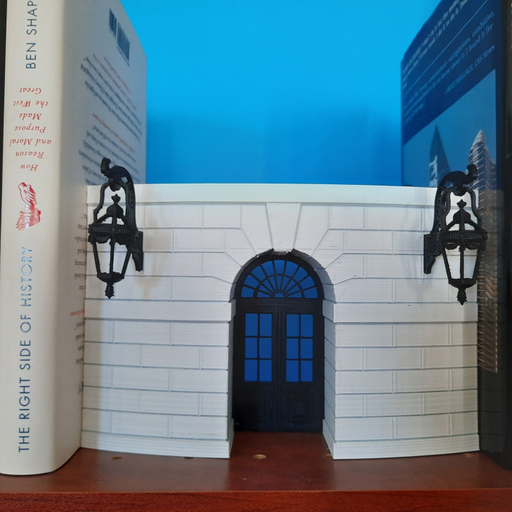 blanco casa diplomático Entrada estante libros insertar Lincoln Washington triunfo Obama south portico helicopter door lawn 3D print model - Mito3D