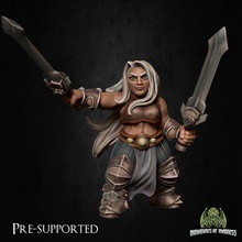 amber quick - presupported toys & games female fighter kickstarter mini support sword warrior woman miniature hold dual dwarf tabletop double amazon 28mm 32mm swordman holdmydwarf wield 3d print model - Mito3D