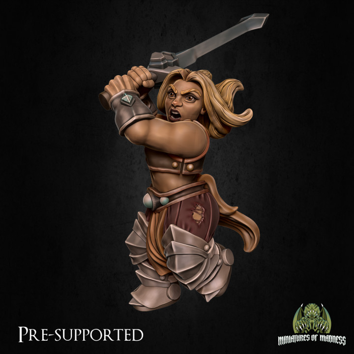 fiona espada larga presupuesto juguetes juegos hembra combatiente Caballero mini miniaturas apoyo guerrero mujer sostener enano mesa enojado Amazonas 28mm dnd pionero 32mm 3D print model - Mito3D