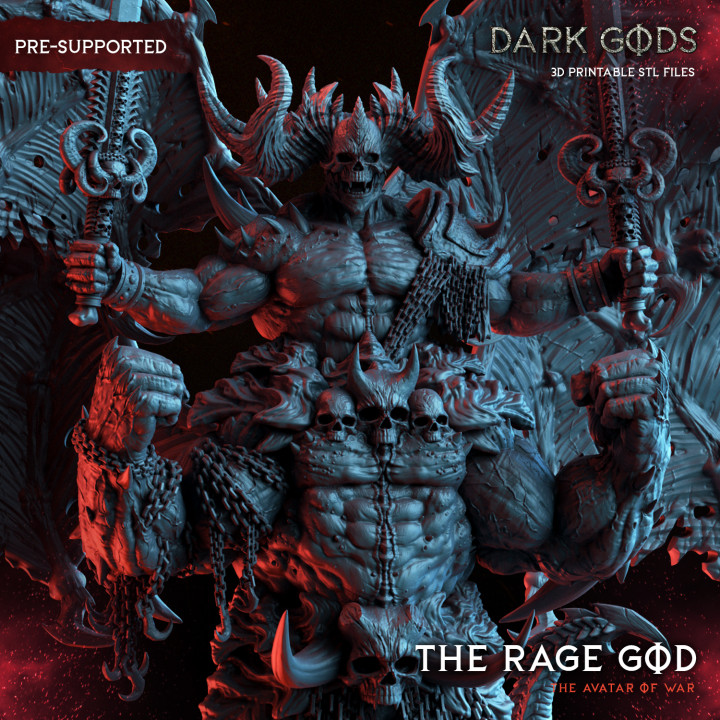 rage god - dark gods toys & games demon epic monster war warhammer blood evil daemon 100mm khorne pre-supported supported pre bloodthirster thirster skarbrand 3D print model - Mito3D