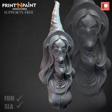 grumpy witch bust toys & games 3d stl dragons dungeons female wizard painting supportless witches sorcer 3d print model - Mito3D