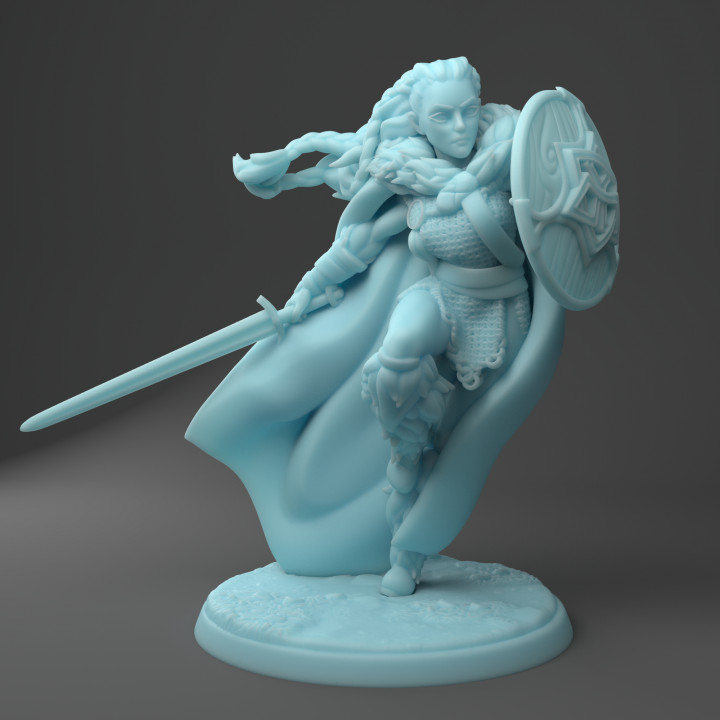 hild bouclier jouets Jeux femelle combattant viking guerrier femme paladin dnd clerc jeune fille 3D print model - Mito3D