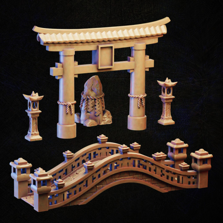 östlich Tempel Umgebung Spielzeuge Spiele Licht Stein Miniatur Asien Brücke heilig Tischplatte Arche asiatisch 3D print model - Mito3D