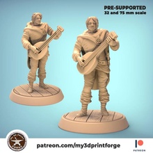 half-elf bard 32mm 75mm scale pre-supported toys & games elf figurine miniature playing songs 28mm tavern lute mandolin presupported hal-elf 3d print model - Mito3D