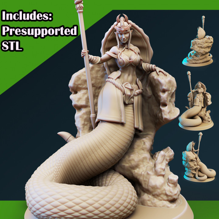medusa mystic pose 1 toys & games stl creature fantasy female girl human monster woman mage snake caster spell scaled dnd cloth gorgon posed presupported 3D print model - Mito3D