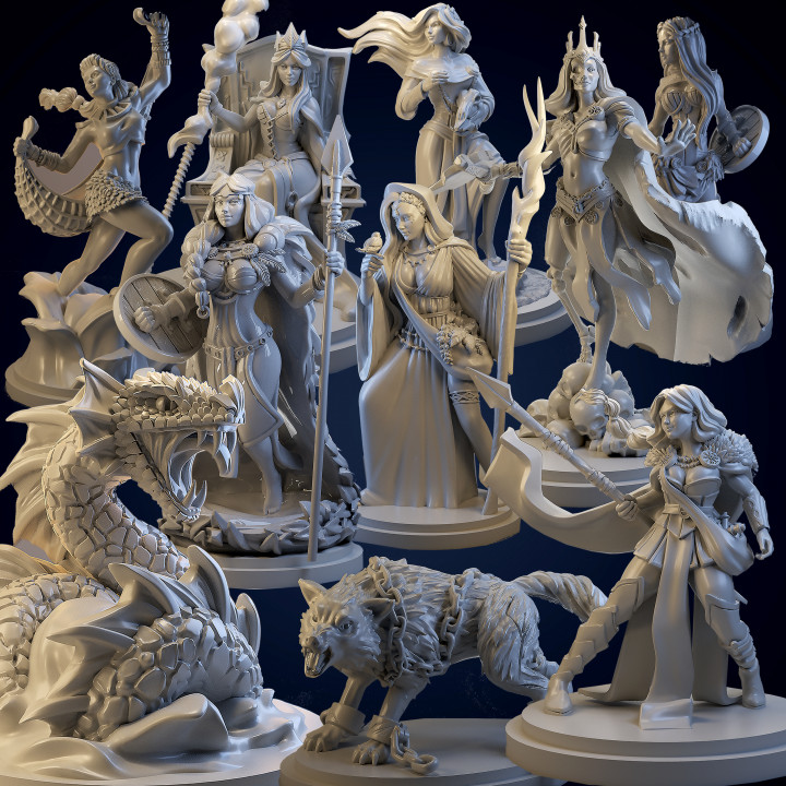 pack norse goddesses creatures toys & games stl characters dragon epic fantasy female game mythology support woman women snake monsters minis ttrpg stls chitubox beauties 3D print model - Mito3D