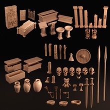 mezar odası zindan nesneler sahne oyuncaklar oyunlar sütun kalkan iskelet kafatası mızrak ölümsüz meşale lahit kapı kadeh mumlar taşı altar manzara önceden desteklenen 3d print model - Mito3D