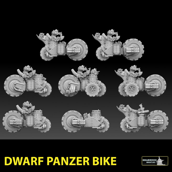 dwarf panzer bike toys & games 40k tank vehicle warhammer steampunk motorcycle quad trike squat apc dwarves kharadron lemanruss squats forgefather 3D print model - Mito3D