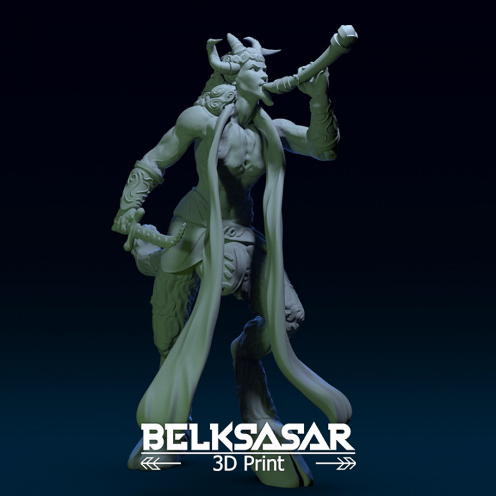 satiro dinamico posa giocattoli Giochi bestia creatura fantasia flauto miniature mostro mitologia corna pugnale fauno 28mm dnd bardo licantropo zoccolo 55mm 3D print model - Mito3D