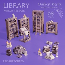 library set toys & games decoration environment fantasy furniture set terrain books props boardgame tabletop library d&d dnd bundle scenery scrolls pnp scatter assets presupported 3d print model - Mito3D