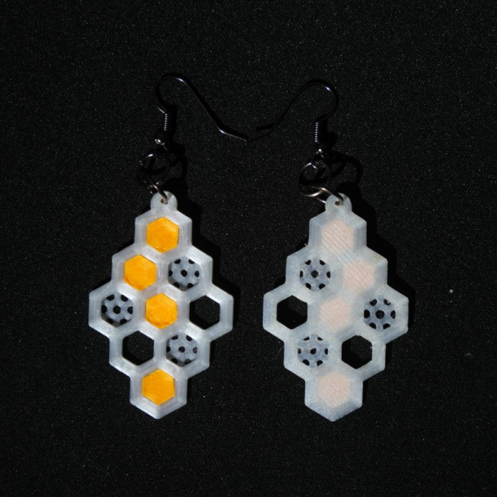 honeycomb earrings 3d gift jewellery simple woman jewelry bee printed beehive beekeeping 3D print model - Mito3D