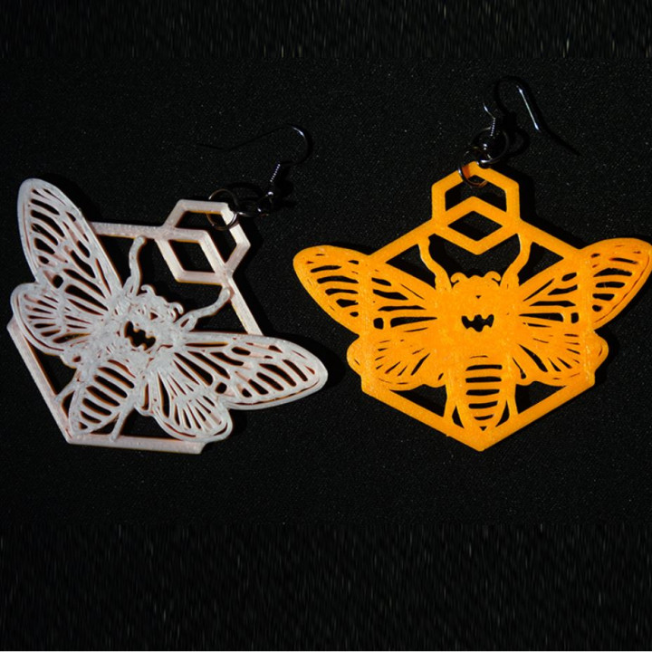 bee earrings 3d cute hexagon insect jewellery simple jewelry printed beehive beekeeping 3D print model - Mito3D