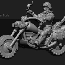 biker dude toys & games bike miniature post scifi tabletop apocalypse wargame foundry survivor sarks 3d print model - Mito3D