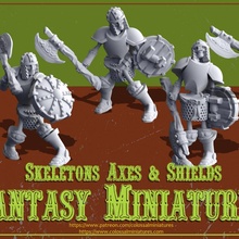 esqueleto conjunto hacha escudos 5 minis pre supported juguetes juegos muertos vivientes 3d print model - Mito3D