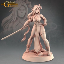 female asian fighter toys & games dragon girl human mini roleplay rpg warrior woman miniature tabletop katana painter 32mm 3d print model - Mito3D