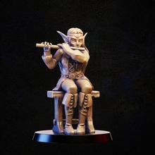 bardo duende Banco flauta brinquedos jogos fêmea rpg mulher personagem miniatura cantor tampo mesa jogo guerra músico taberna npc 3d print model - Mito3D