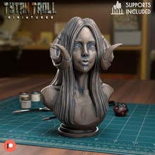 cornu fille pre supported table buste dragons donjons fantaisie miniatures tribal miniature sculpture dnd tytantroll 3d print model - Mito3D