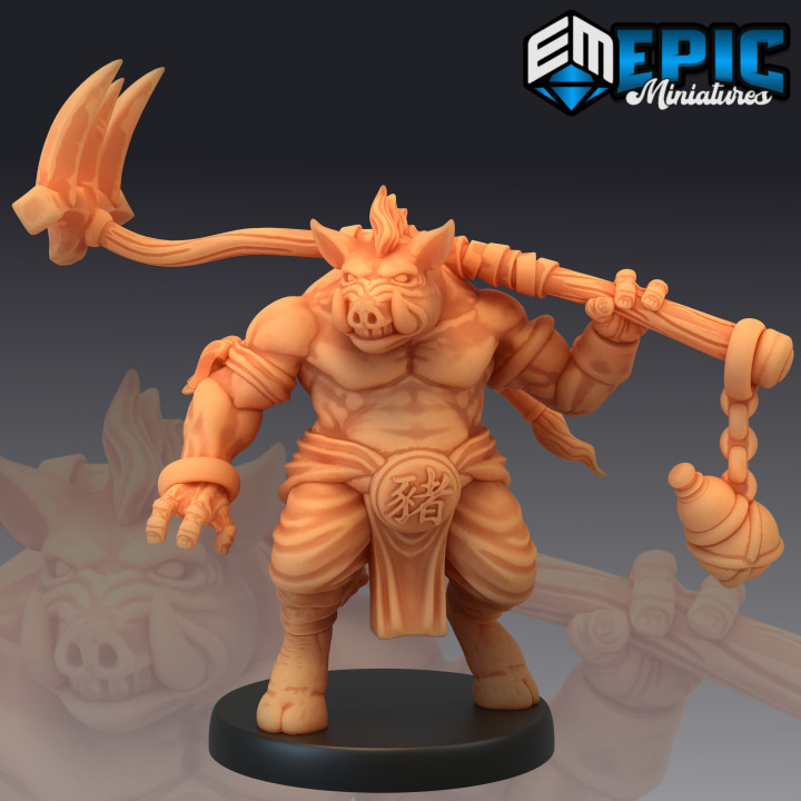 chiqueiro zhu Bajie chinês porco demônio javali monstro oeste tampo mesa medieval rpg martelo guerra inimigo masmorra dnd descobridor 3D print model - Mito3D