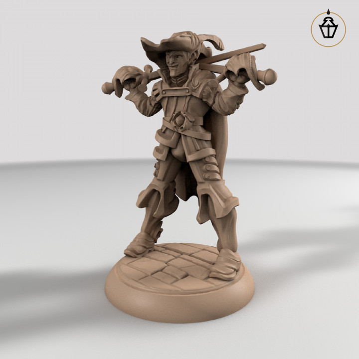 drow swashbuckler tabletop dark elf fighter pirate dual swords rogue rapier buccaneer eyepatch 3D print model - Mito3D