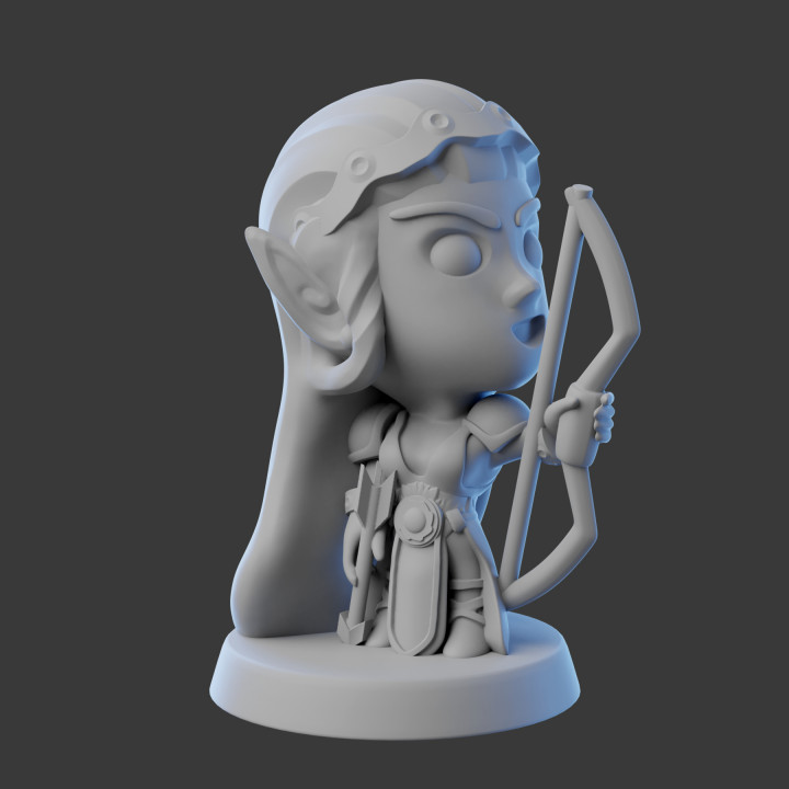 elfo arciere chibi tavolo cartone animato donne stilizzato Principessa elfarcher 3D print model - Mito3D