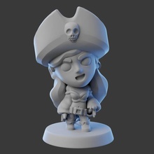 pirategirl chibi tavolo cartone animato figura ragazza pirata miniatura stilizzato 3d print model - Mito3D